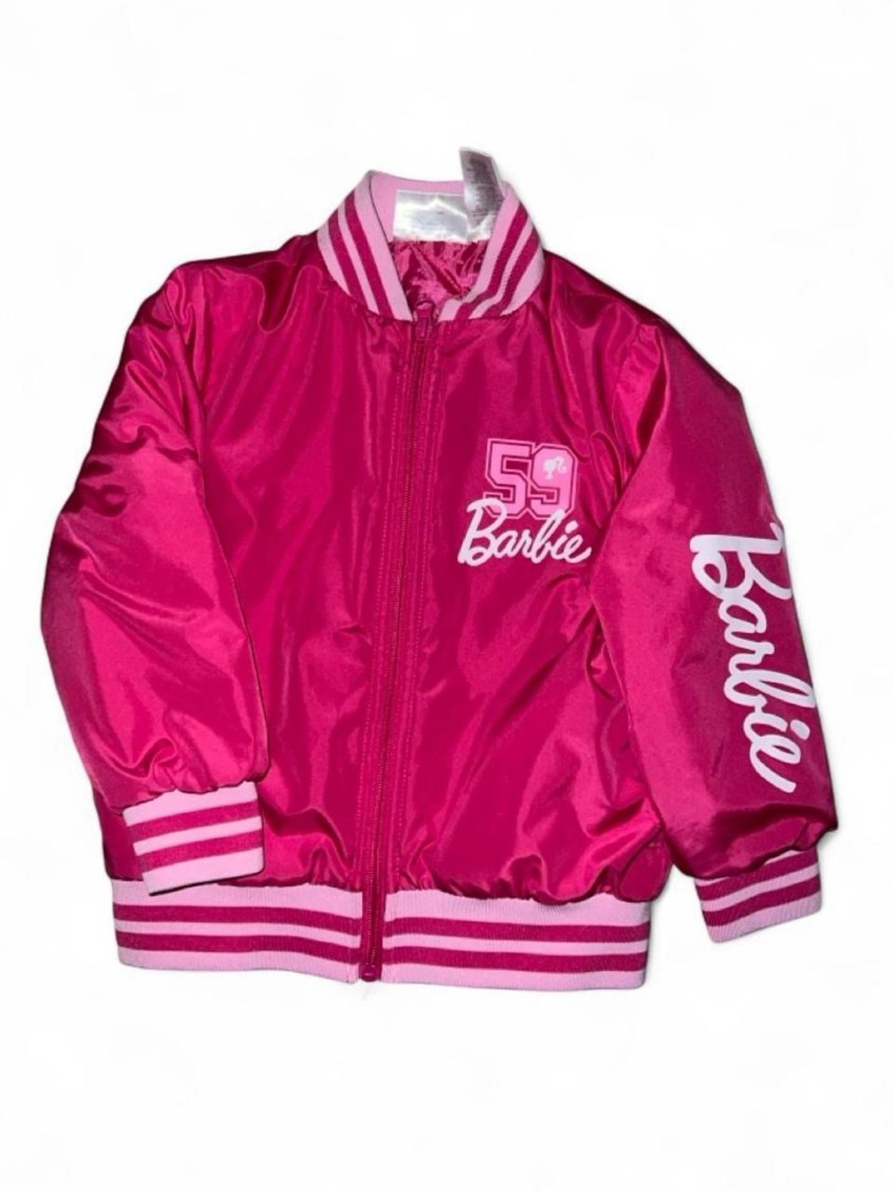 Barbie Girls' Hot Pink Satin Jacket - Iconic Logo